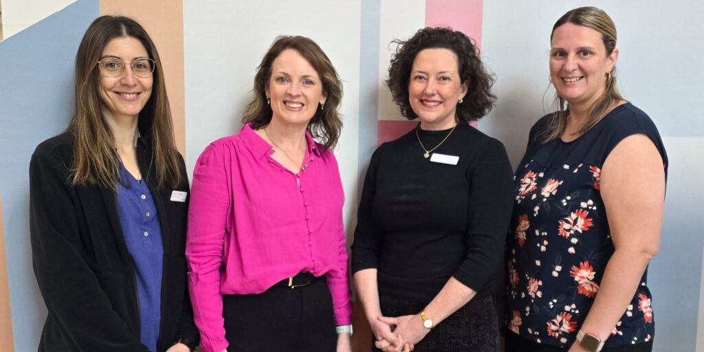 Group photo of Linda Pugliese (Speech Pathologist), Julianne Jamieson (Speech Pathologist), Dr Caroline Baker and Maggie Tolis (Social Worker).