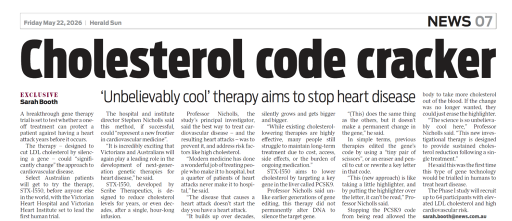 a clip of a Herald Sun article with the headline, Cholesterol code cracker.