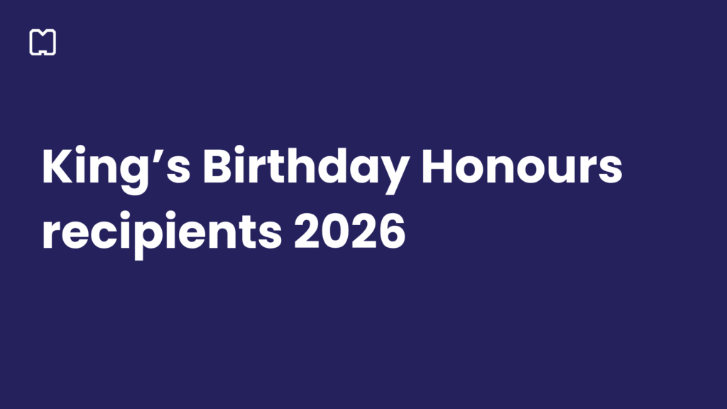 Monash Health icon and text saying 'King's Birthday Honours recipients 2026' in white over a navy blue background