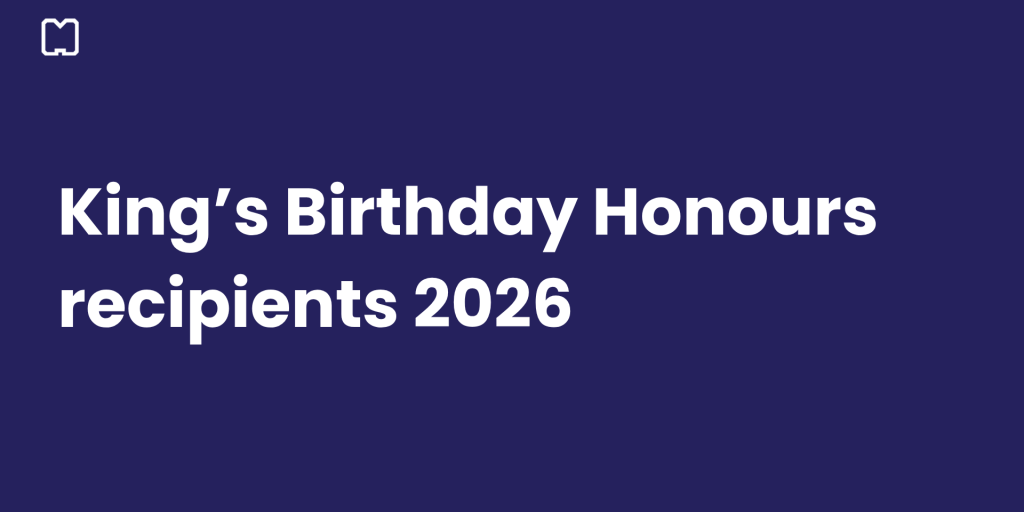 Monash Health icon and text saying 'King's Birthday Honours recipients 2026' in white over a navy blue background